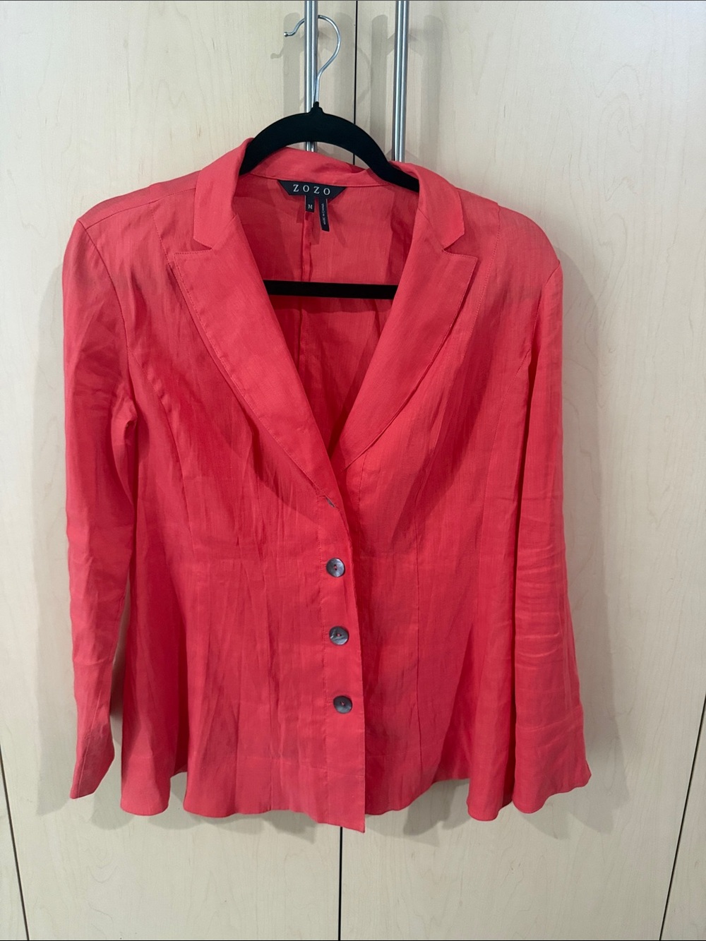 ZOZO Women's Coral-Red Single-Breasted Linen-Blend Blazer